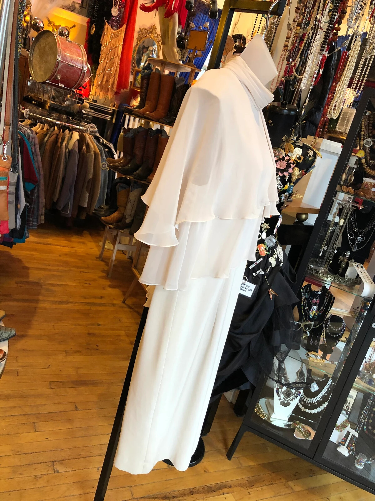 80’s Retro Ivory Evening Gown, Bridal, Poly Blend Dress, Lined, Women’s Large