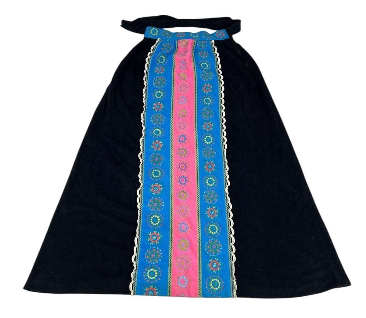 Vintage Evelyn Pearson Embroidered Tie Waist Triacetate Blend Skirt 28 Waist