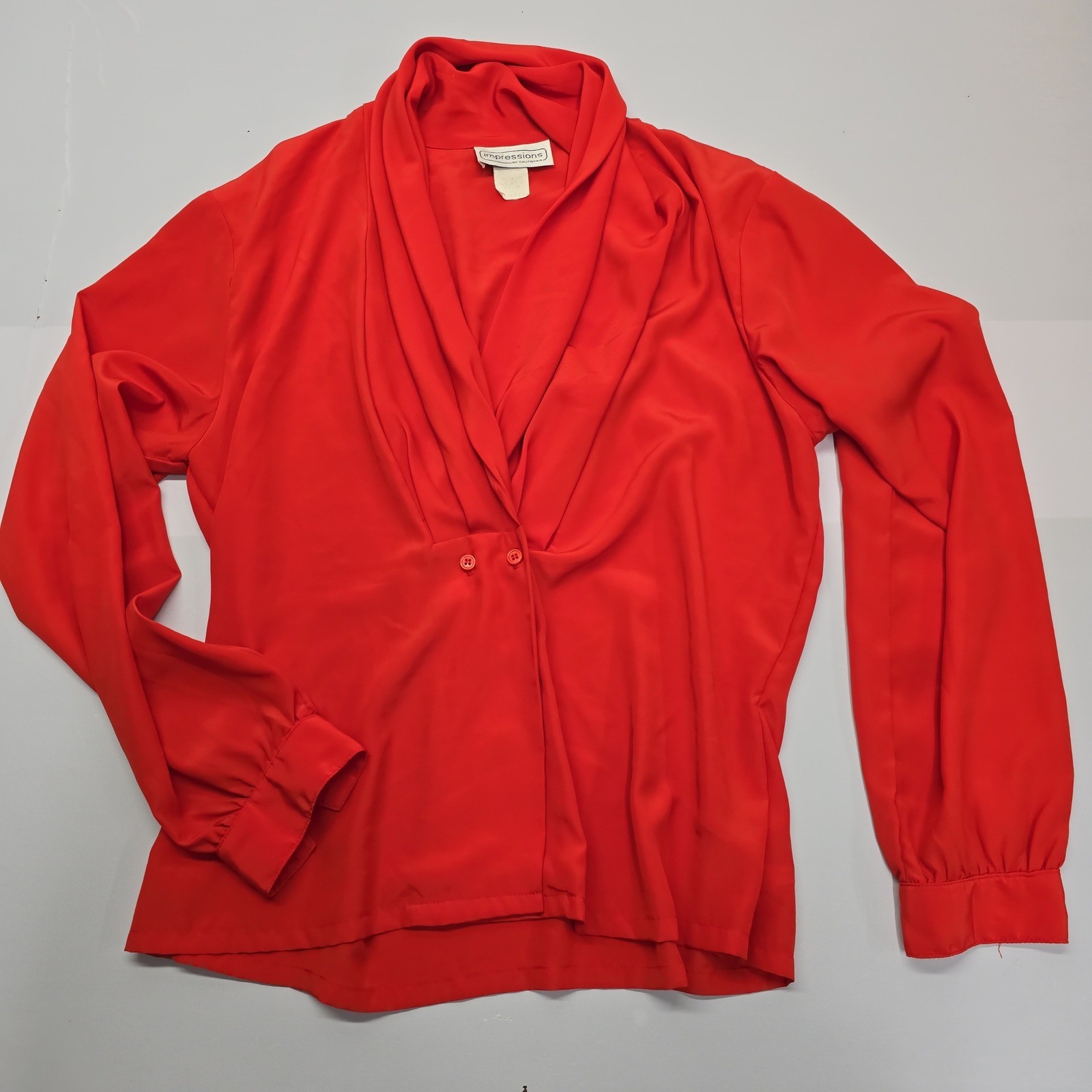 Vintage Impressions of California Red Drape Front Blouse 1827 Size 10 USA Made
