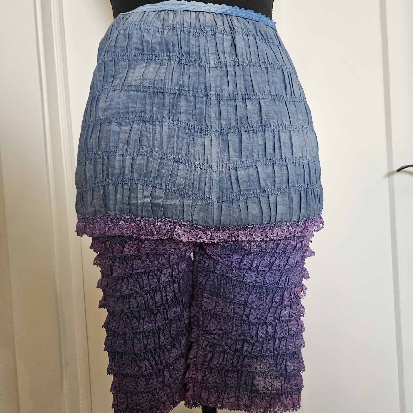 1950s Vintage Denim Blue With Purple Lace Tiered Bloomers