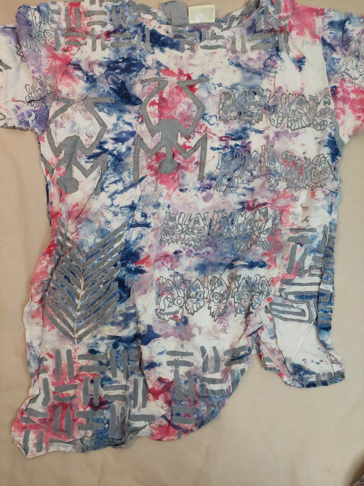Vintage 2 Pc Rayon Set Womens M Tie Dye Top Pants Boho Festival Bali 90s Hippie
