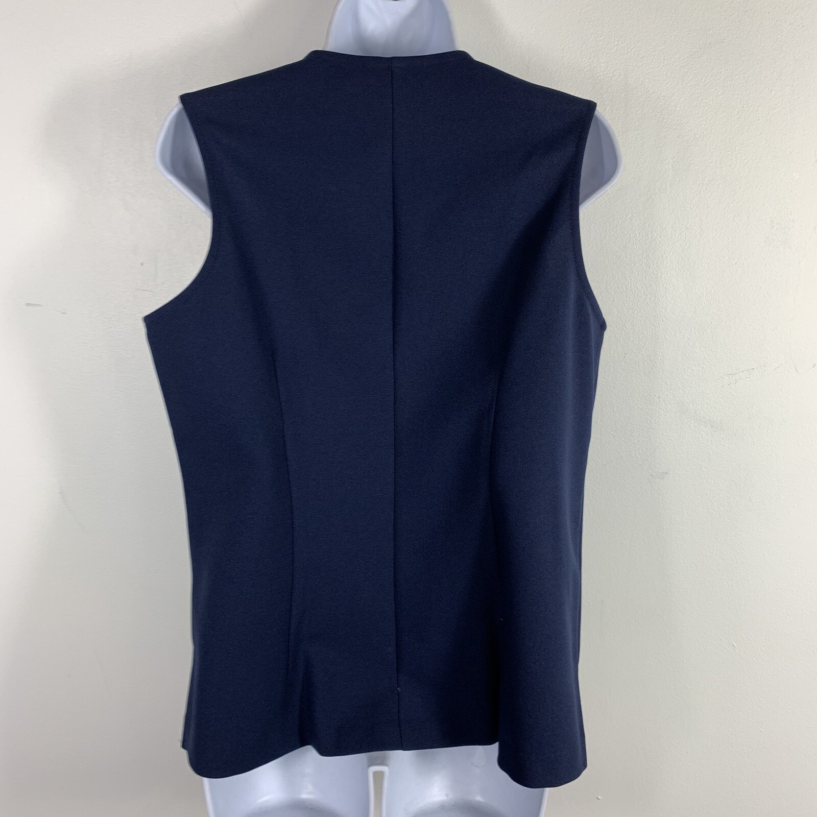 24K Blue Button Front Vest Sz 12 Petite Minimalist Office Siren VINTAGE EB35