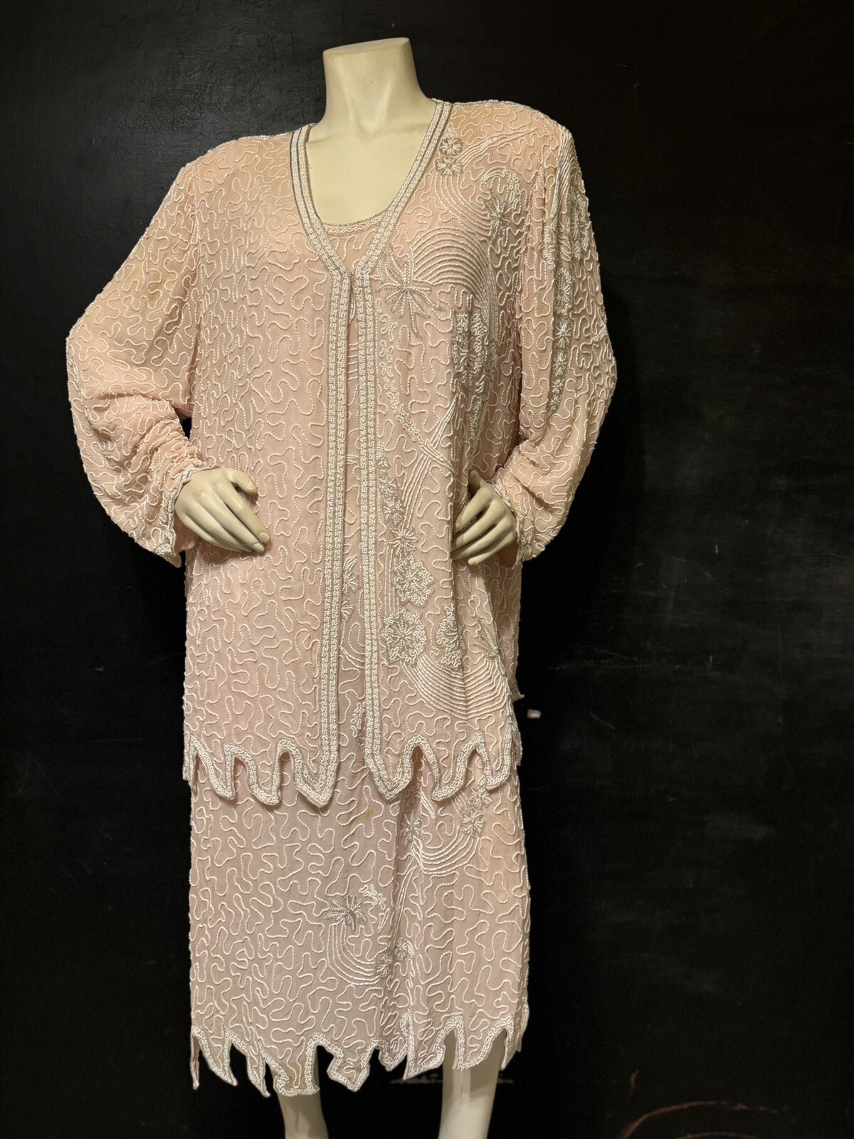 Vintage 80s Does 20s Judith Ann Creations Sequins Beaded Dress & Cocktail Jacket