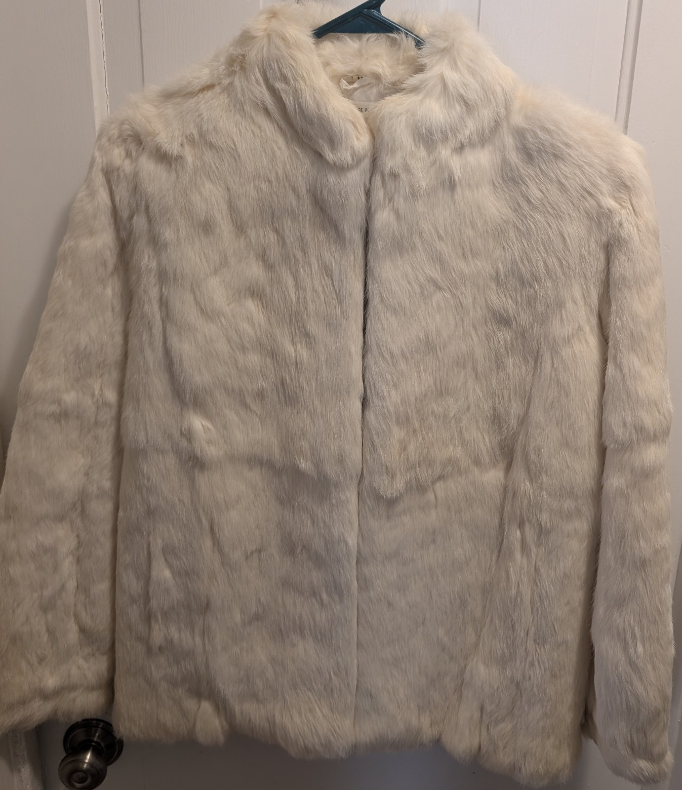 Vintage White Rabbit Fur Jacket Womens L Coat Short Jacket