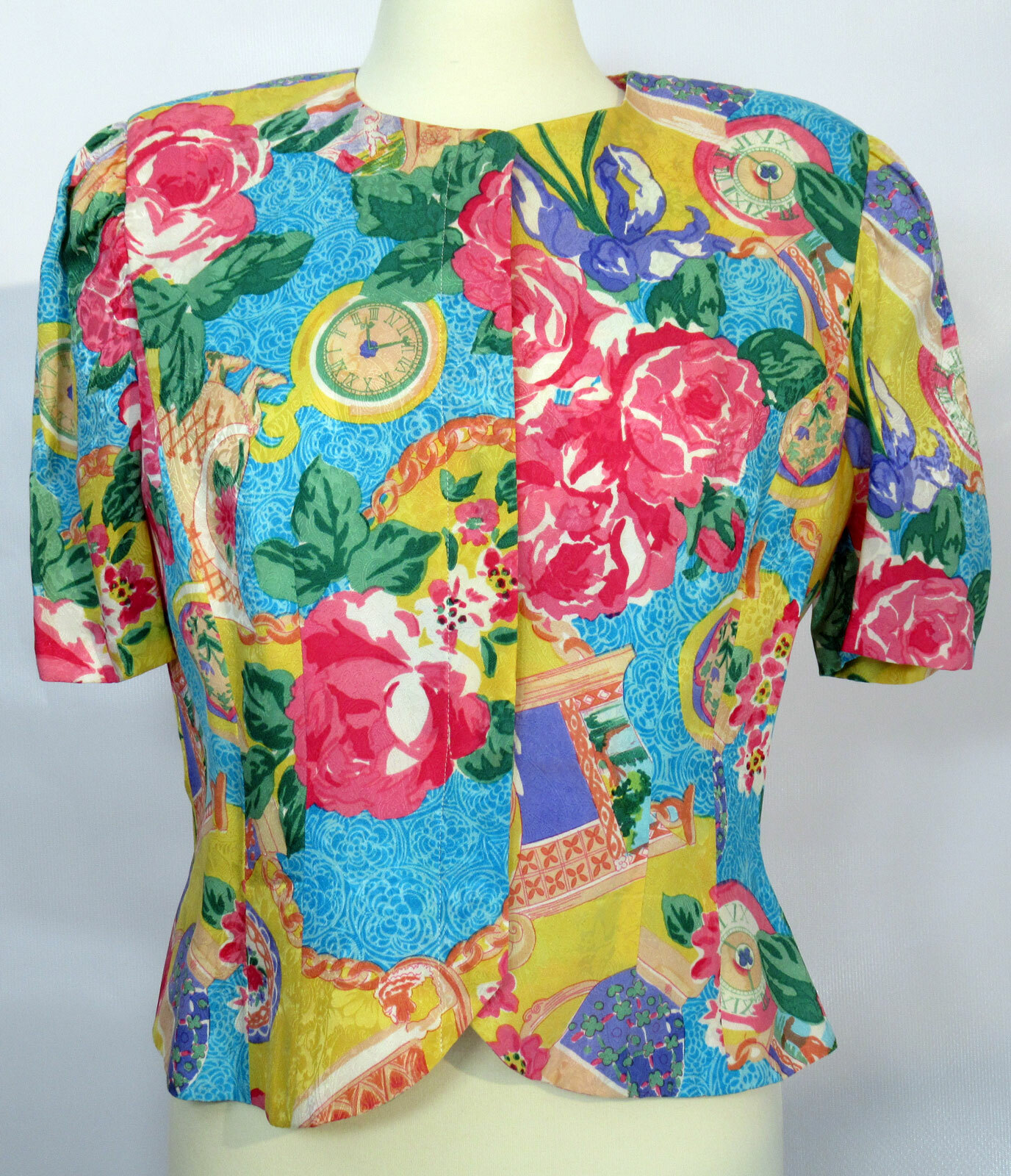 Vintage 1980s 90s floral baroque Adrianna Papéll 100% silk blouse jacket