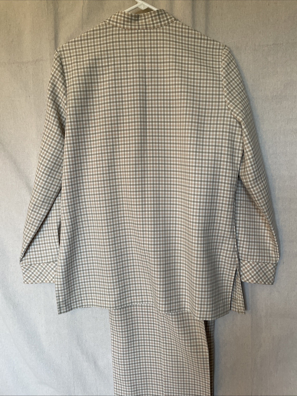 Brownstone Studio Vintage Pantsuit 1970’s Poly Double Knit Neutral Plaid Cool!