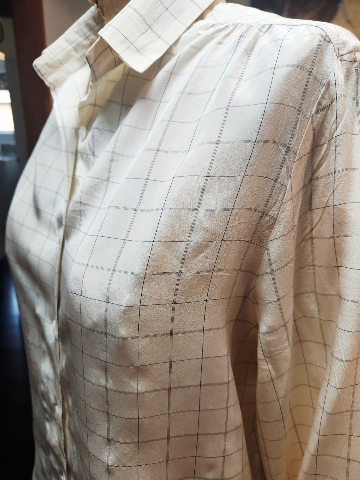 Vintage Hermès Paris Silk Blouse – Size 46 – Cream W/ Black – Luxury Designer
