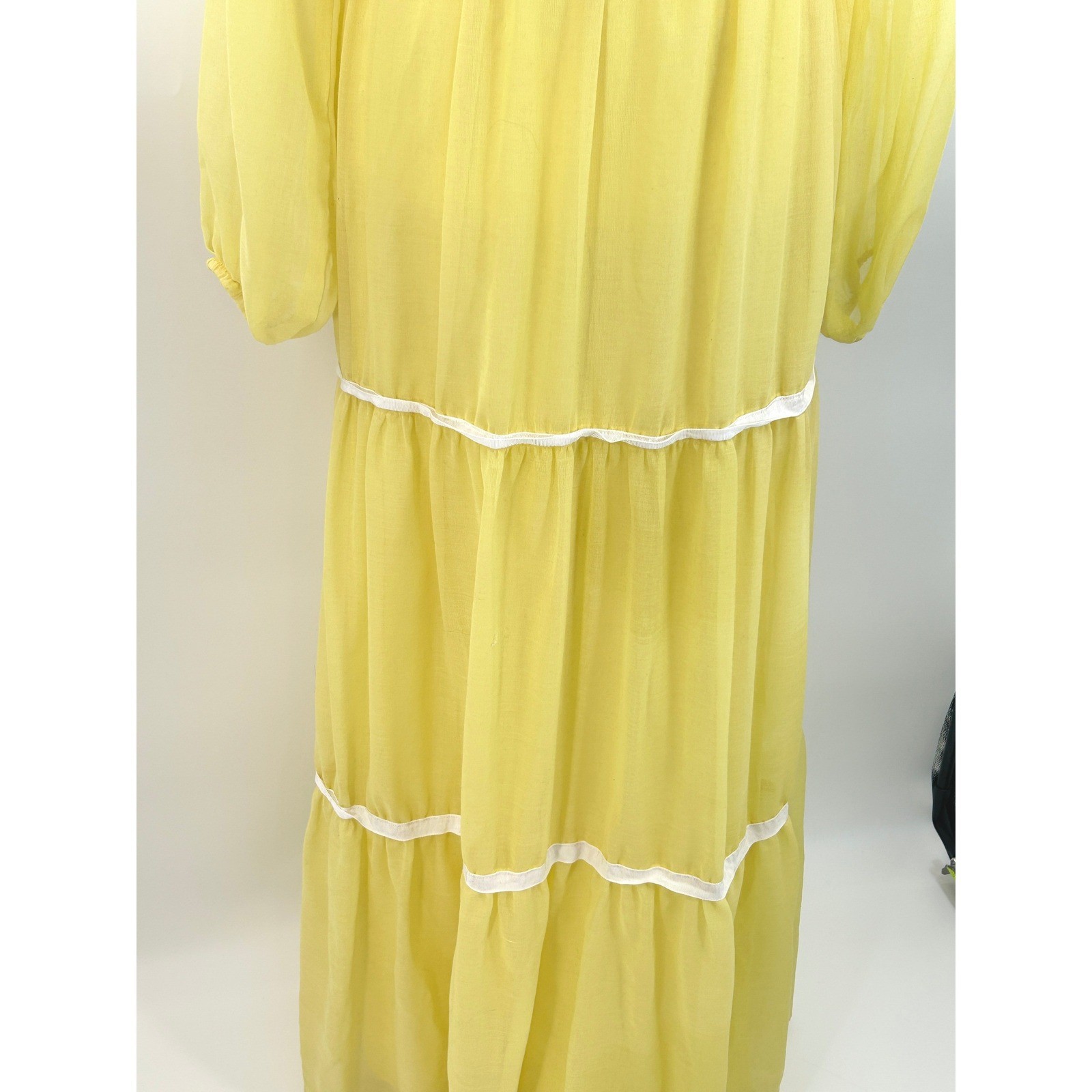 Vintage Yellow Chiffon Prairie Maxi Dress Boho Cottagecore Gown Size M Cottage