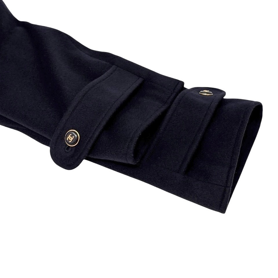 CHANEL Vinatage 95A CC Logo Button Coat Jacket #38 Cashmere Dark Blue Gold
