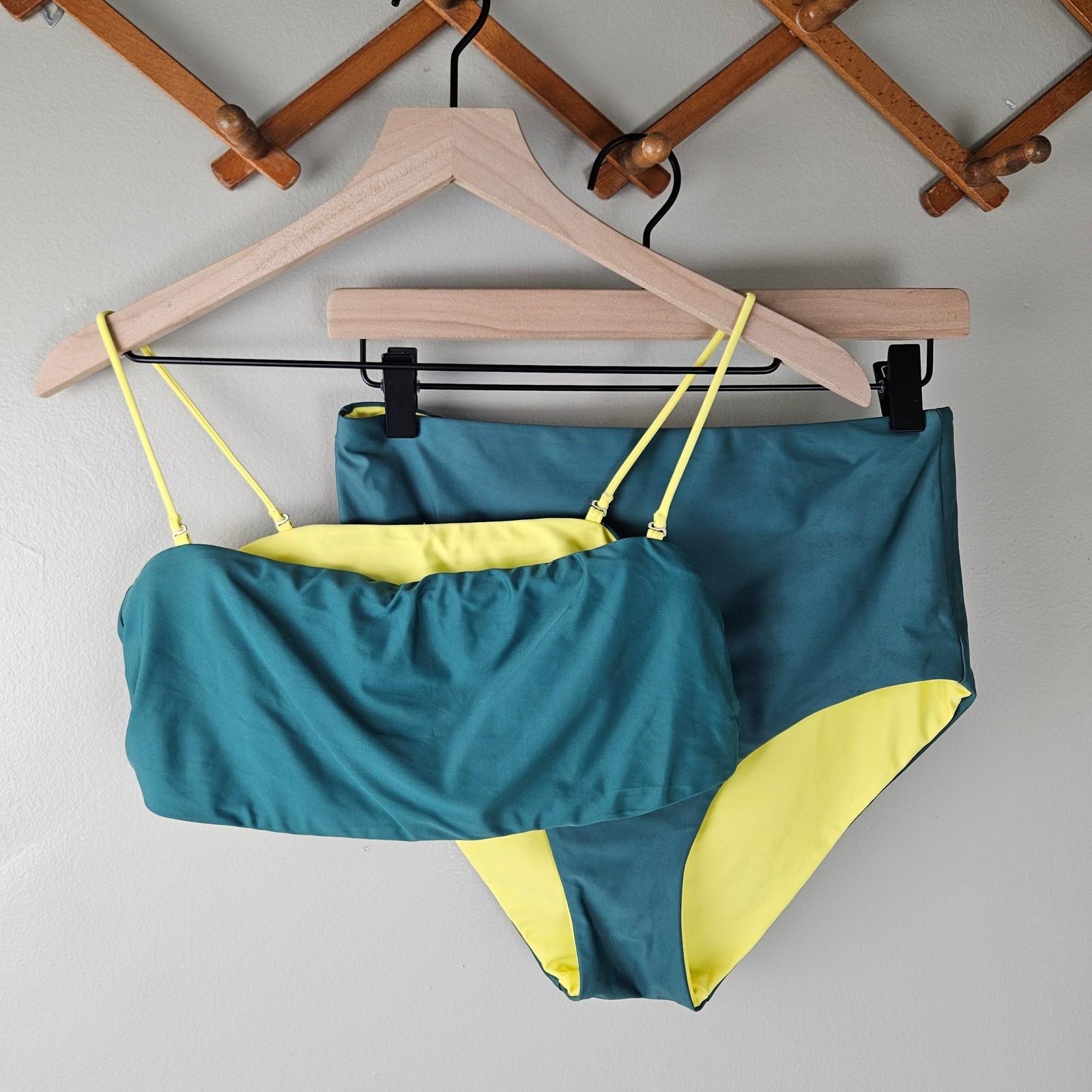 Madewell Second Wave Reversible Bikini Bandeau Top Retro High Waist Bottom Sz M