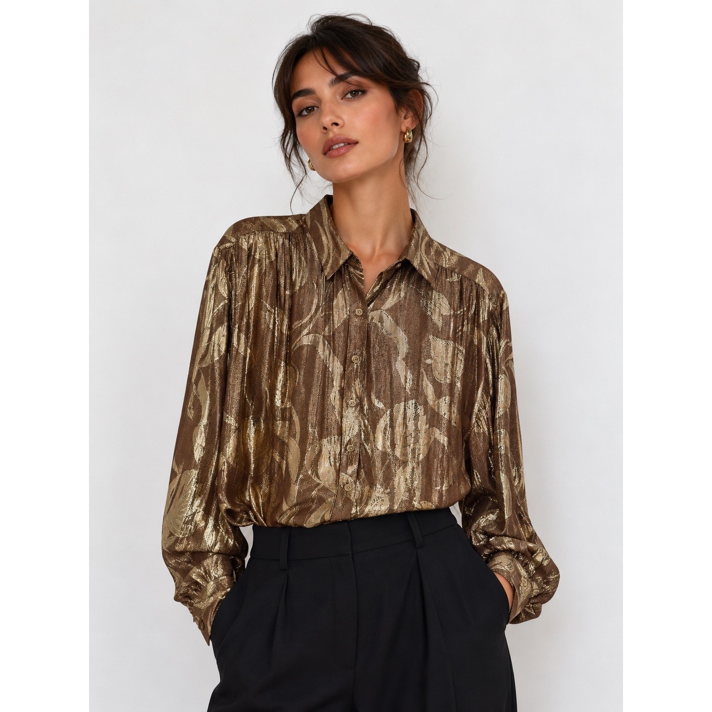 Nina Ricci Blouse Womens 16 Bronze Gold Metallic Lurex 80s Vintage Glam Disco