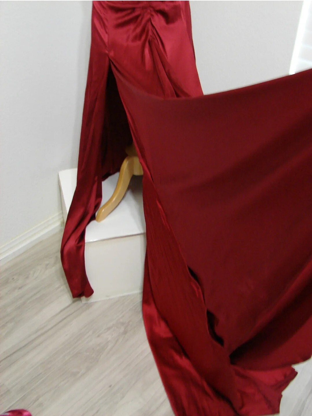 Vintage Cherry Red Bias Cut Low Back Crystal Ruched Formal Gown Huge Train