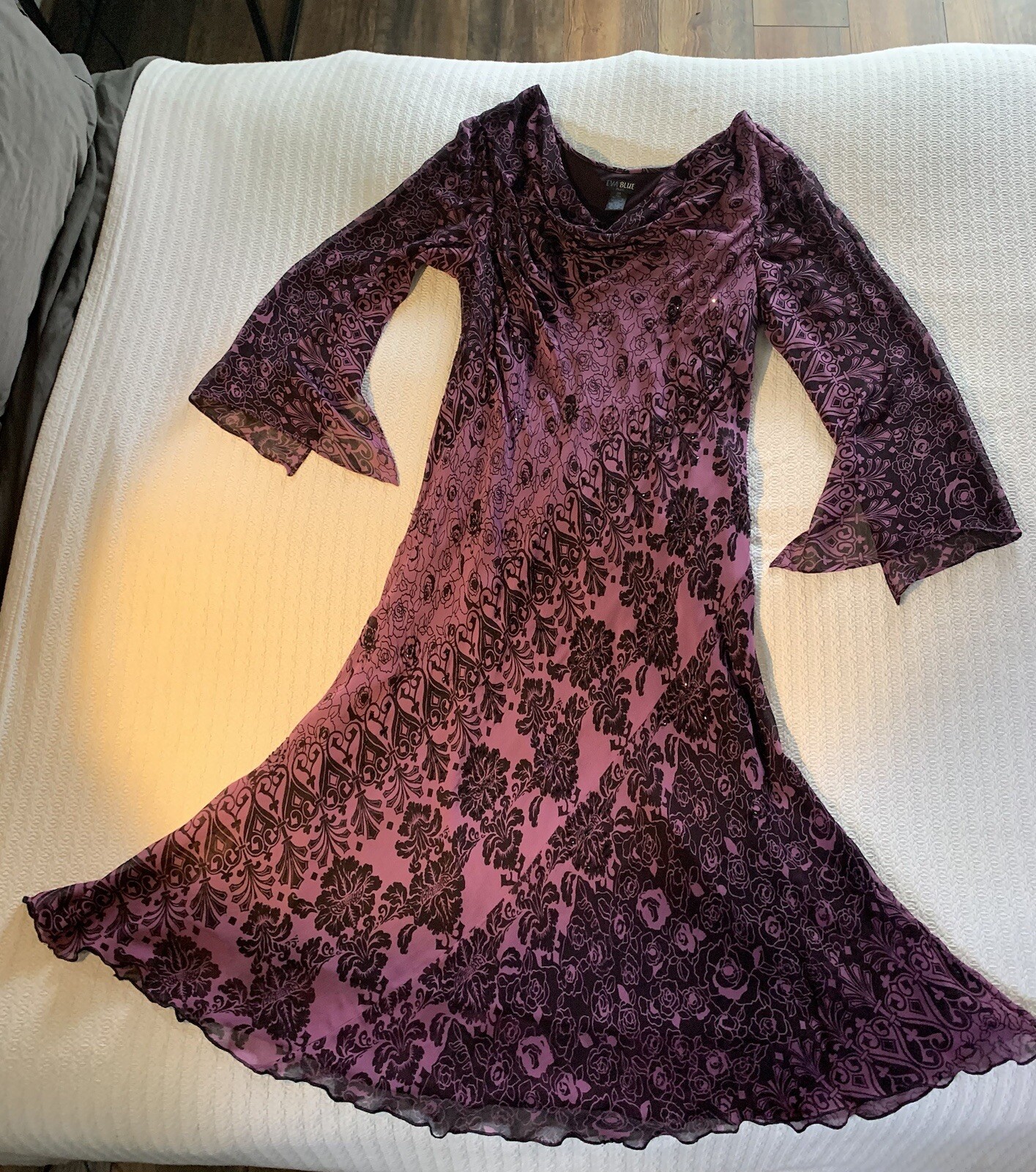 Vintage 90s Beaded Filigree Maxi Dress Goth Boho Medieval Renaissance Regal XXL