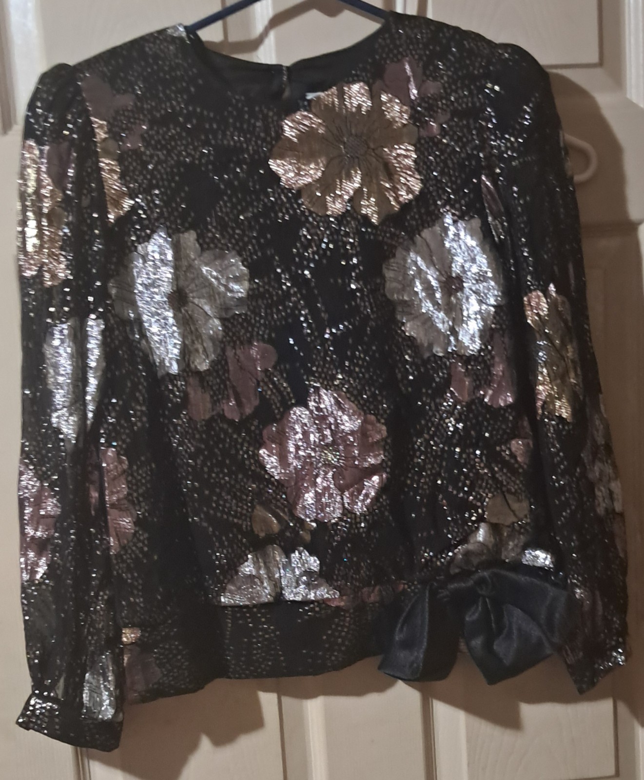 Vintage 80s Sheer Metalic Top Vintage 4 Petites, Black 1980s Gold Silver Copper