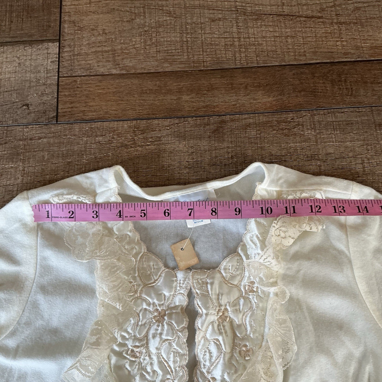 NWT VTG Stardust Nightgown Sz M Ivory Lace Long Sleeve Ruffle Hem USA Made 44123