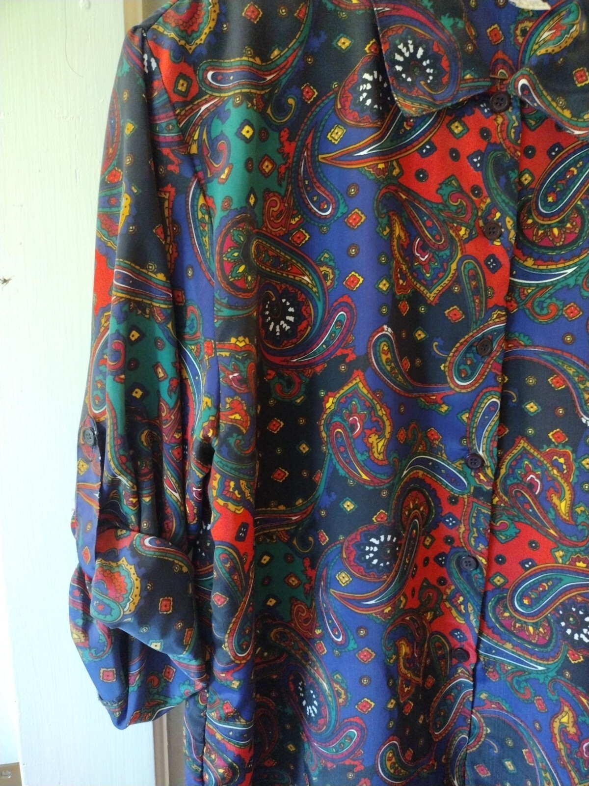 Vtg 70s Sara Stephen Polyester Shirt Button Loud Psychedelic Paisley Mulitcolor