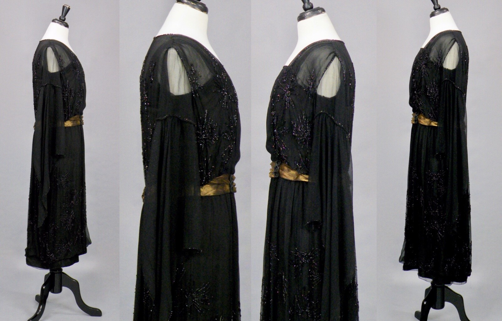 Antique Late 1910s 1920s Beaded Flapper Dress, Angel Wing Sleeves, B. Altman