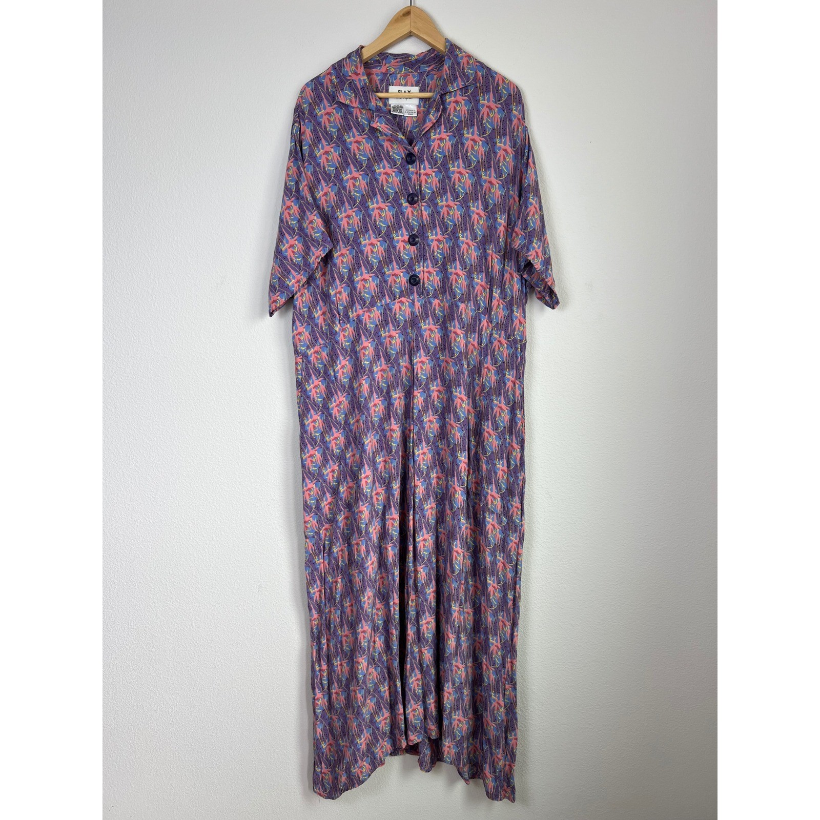 VTG FLAX Jeanne Engelhart 3G Rayon Maxi Dress Artsy Floral Purple Lagenlook 2X
