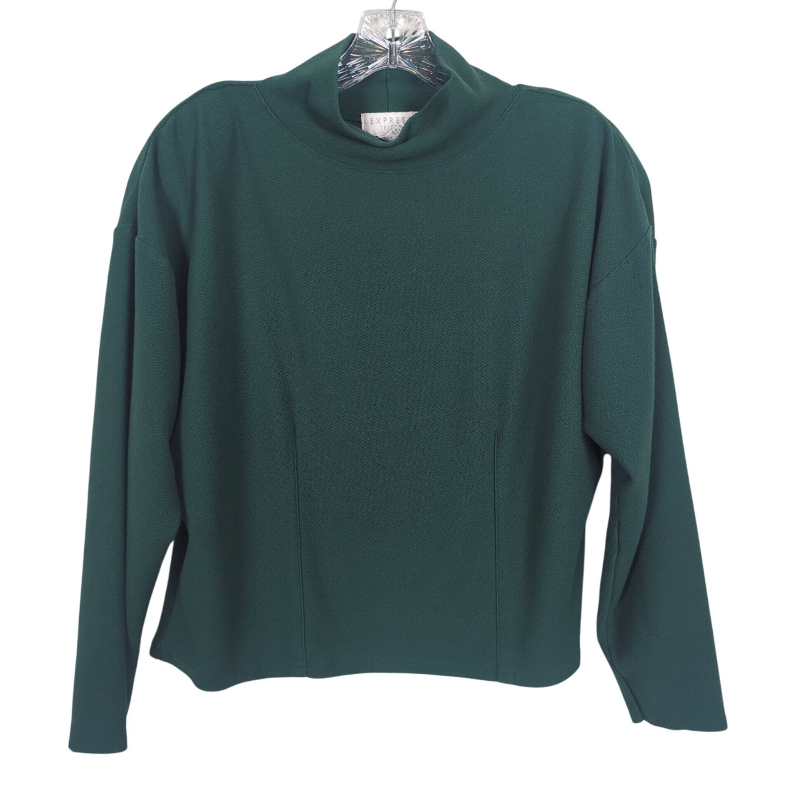Vintage Express Tricot Mock Neck Crop Top Women’s Size L Green Long Sleeve