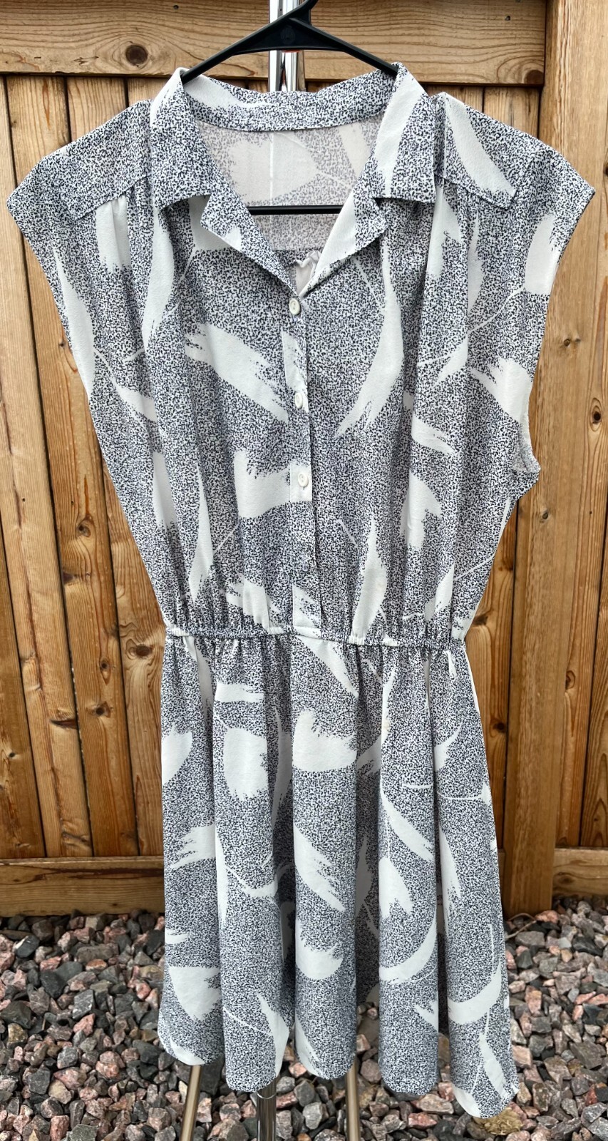 Vintage 1950’s Navy and White Button-Down Novelty Print Dress, Size Medium