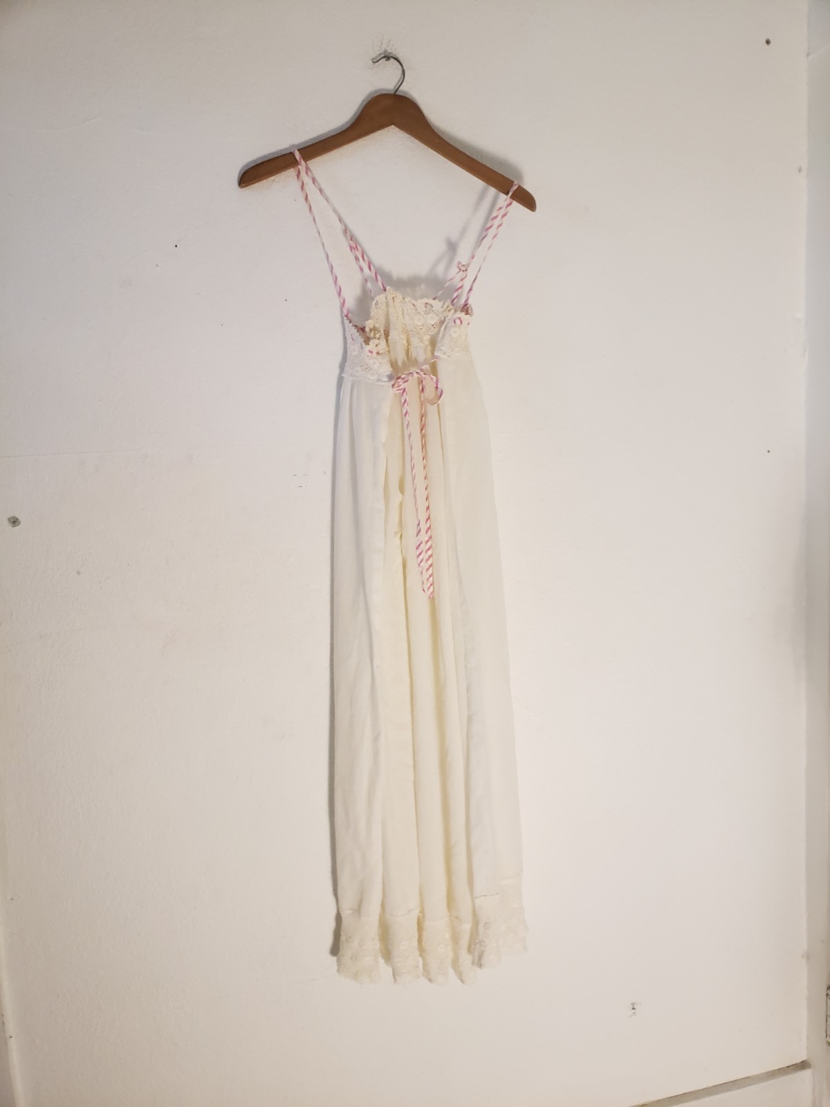 Vtg 60s 70s Iris Lingerie S White Flowy Cotton Gauze Maxi Dress Nightgown Lace