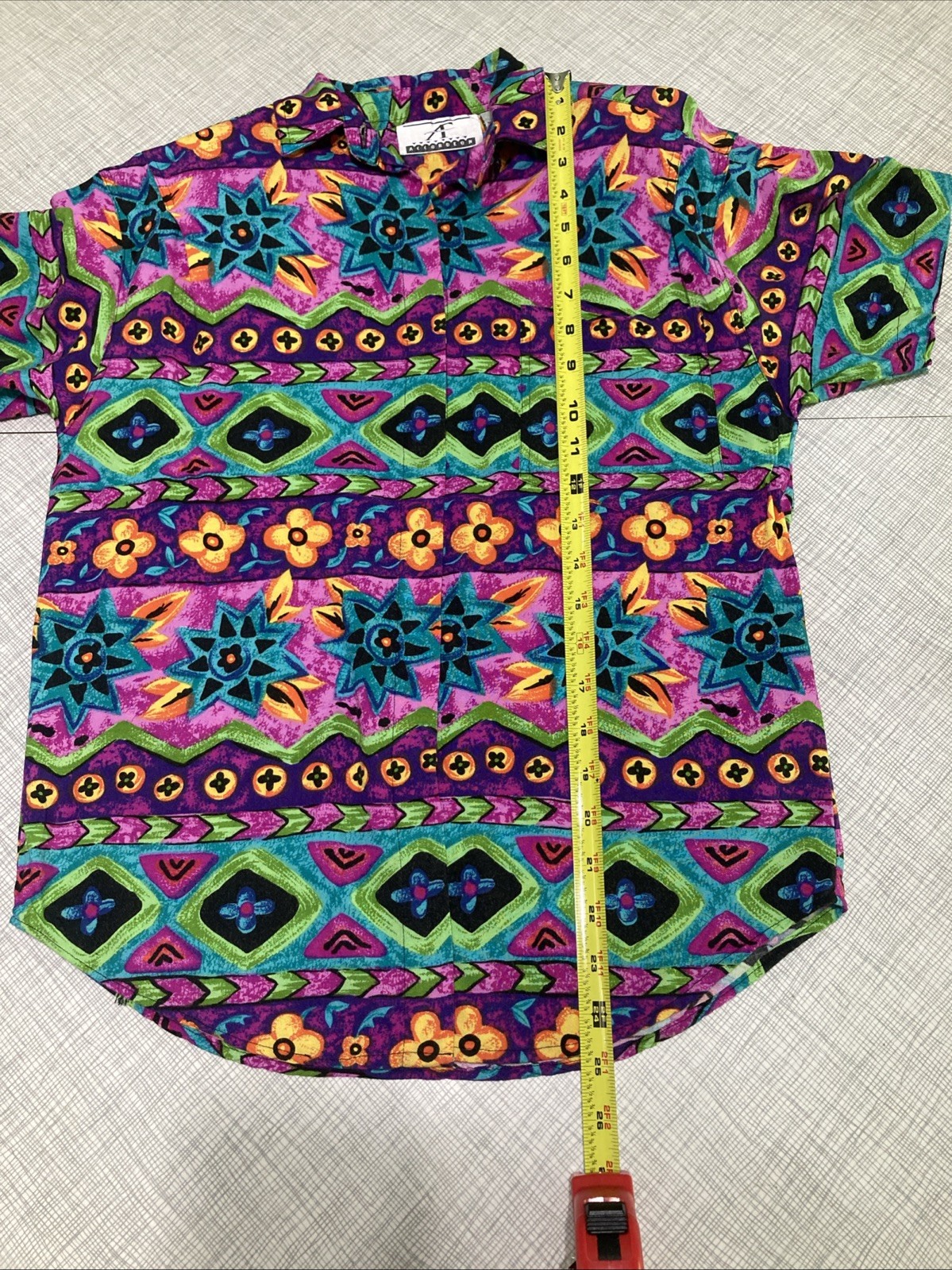 Vtg Accordeon 80s 90s Rayon Abstract Geometric Floral Shirt S Shoulder Pads Rave