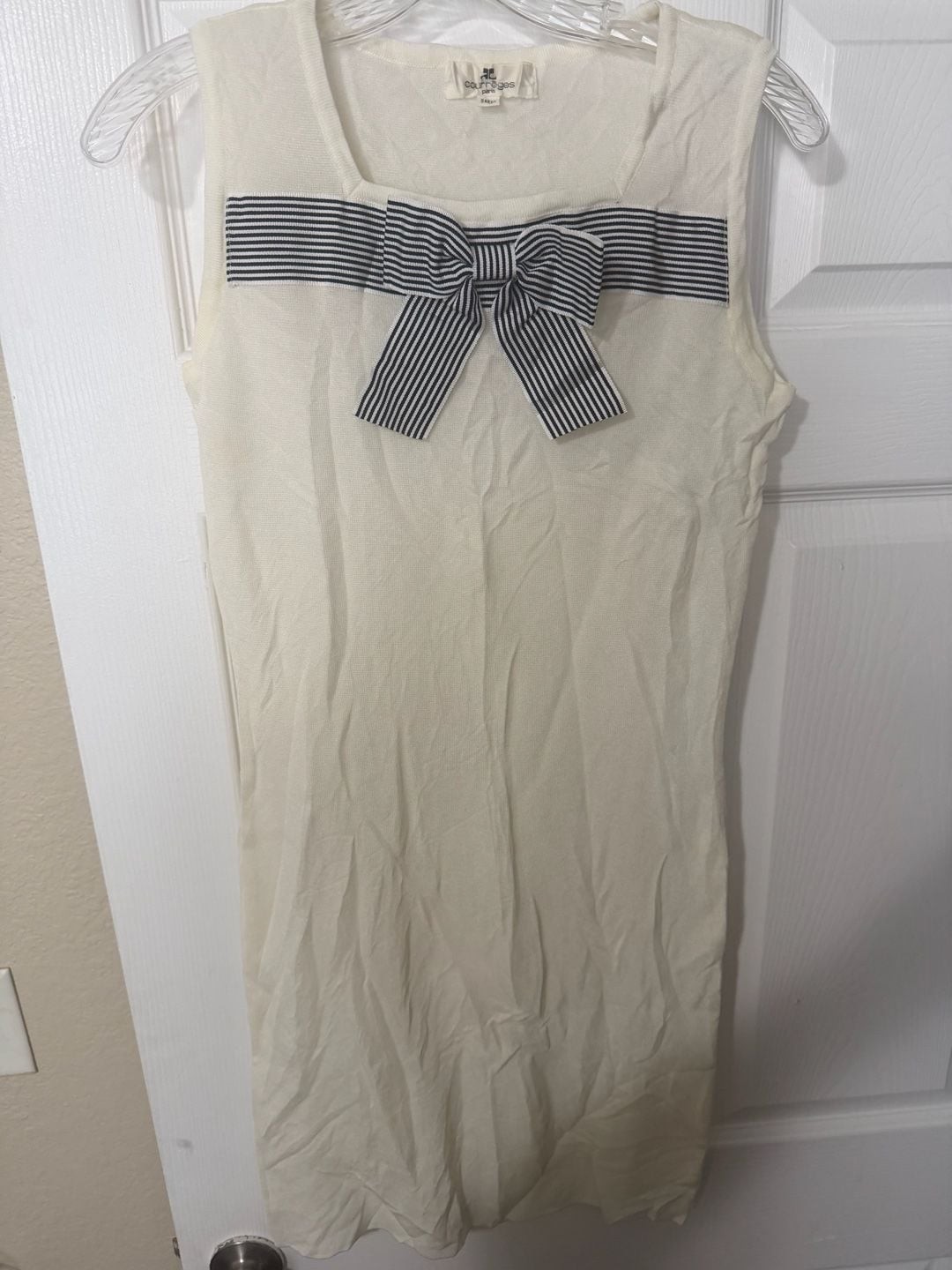 Vintage Courreges Paris Sleeveless Bow Detail Mod Dress Size 9AR
