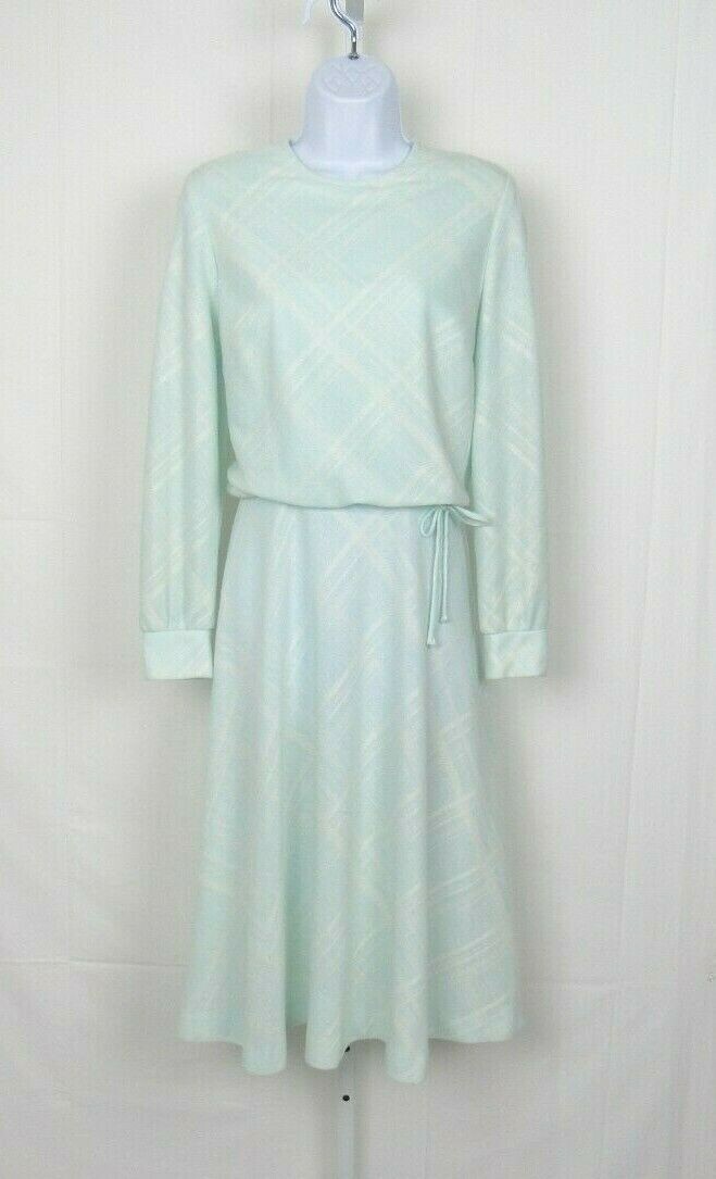 VTG 1960s SAKS FIFTH AVENUE SECRETARY DRESS SEAFOAM WHITE BOW POLY COTTON BLEND