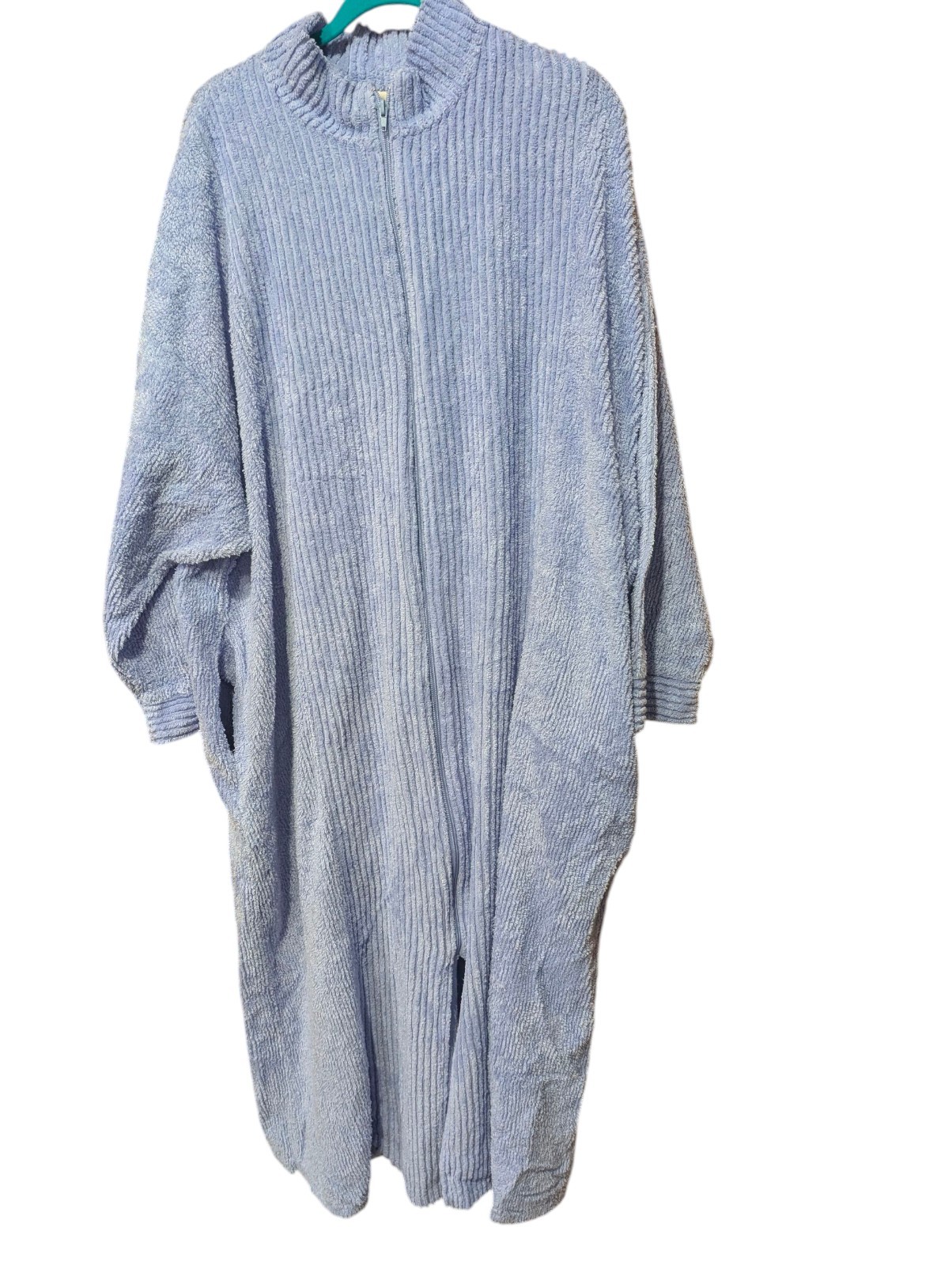 Vtg Herbcraft Periwinkle Robe Zip Up Pockets Collar Chenille House Coat Plus 3X