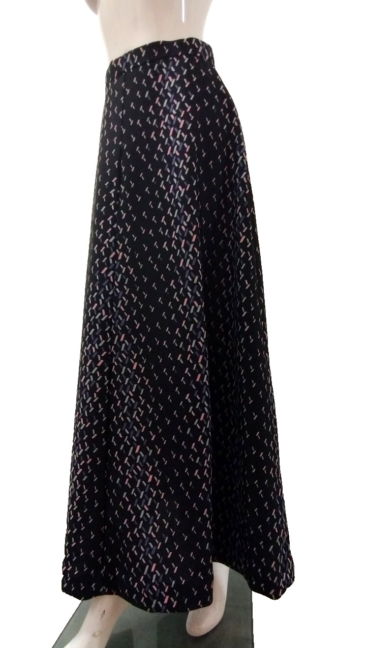 Black Maxi Skirt Geometric Rainbow Pastel Colorful Small 26 Waist VINTAGE