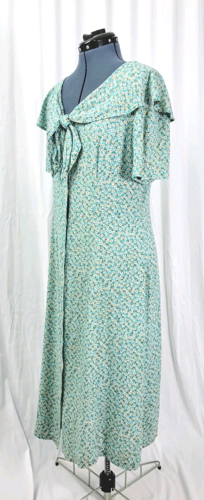 Vintage Kathie Lee Lt Blue Floral Fit & Flare Dress w Oversized Collar Size 12