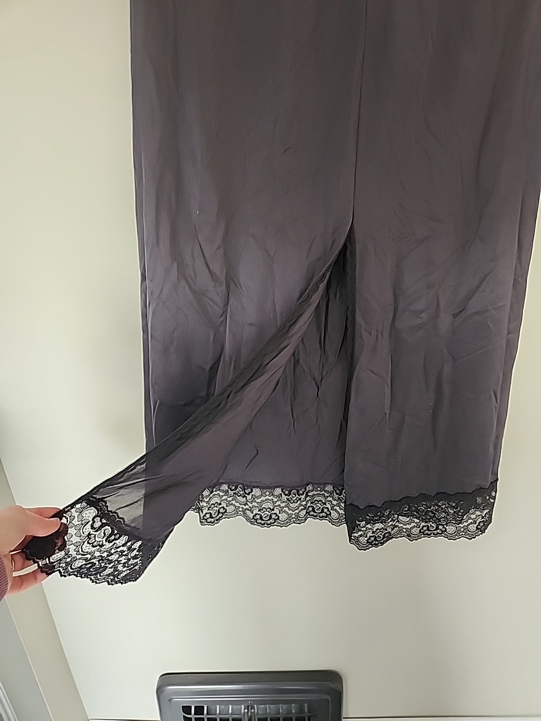 Vintage Sears Black Slip Skirt Lace Trim Large Waist 30-32 Retro Midi Underlayer