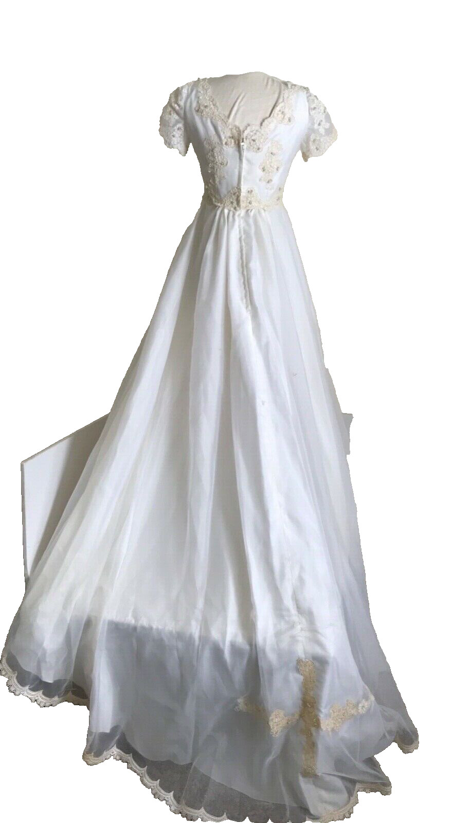 Vintage 50’s Wedding Gown off white Lace Applique Real Grey Pearls, Couture