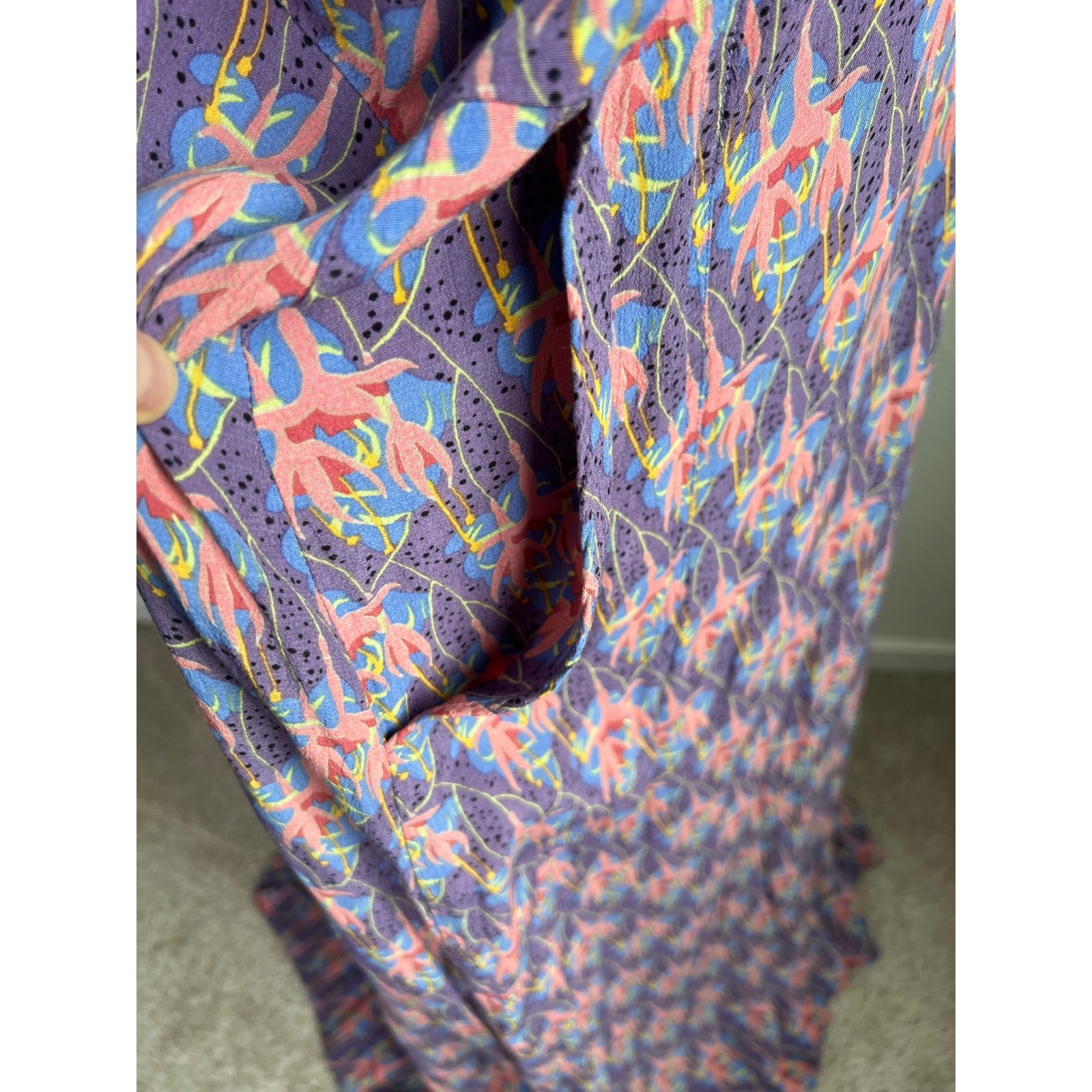 VTG FLAX Jeanne Engelhart 3G Rayon Maxi Dress Artsy Floral Purple Lagenlook 2X