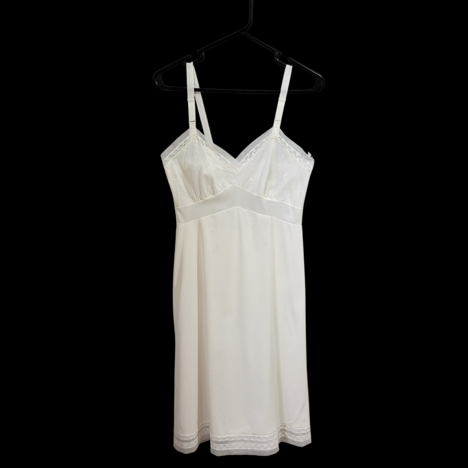 Vintage Custom Fit Brand Babydoll Slip Dress Sz 34 Ivory Floral Embroidery Lace