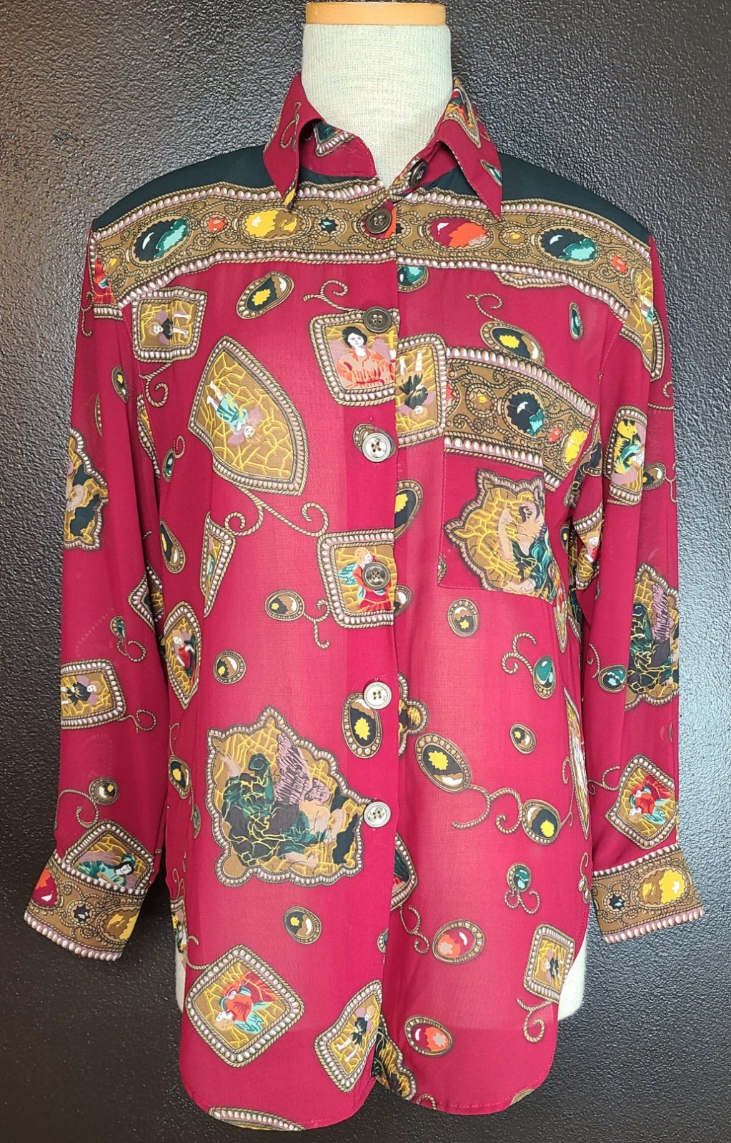 Vintage Nicola Sheer Chiffon Blouse Art Print Eclectic Old Money Small