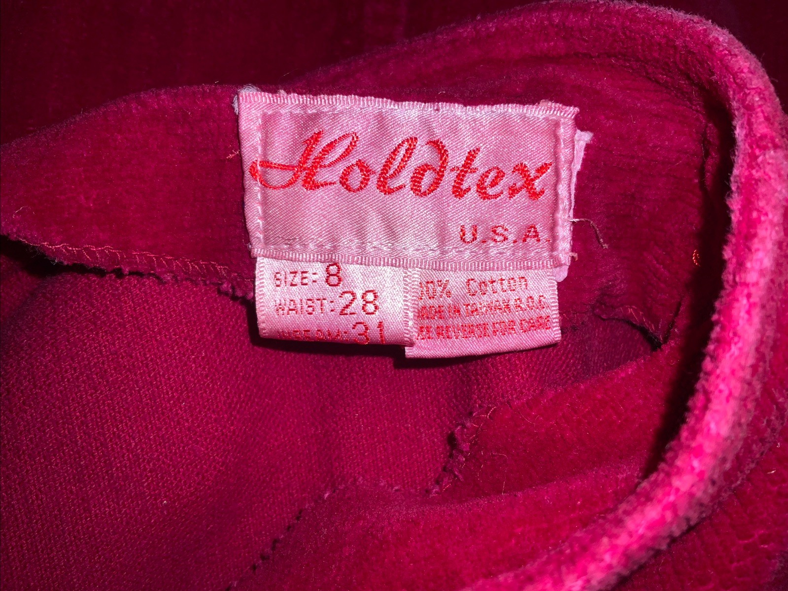 Vtg 70s Deep Red HIP HUGGER Pants Jeans Corduroy Velvet Hippie Low Rise Small