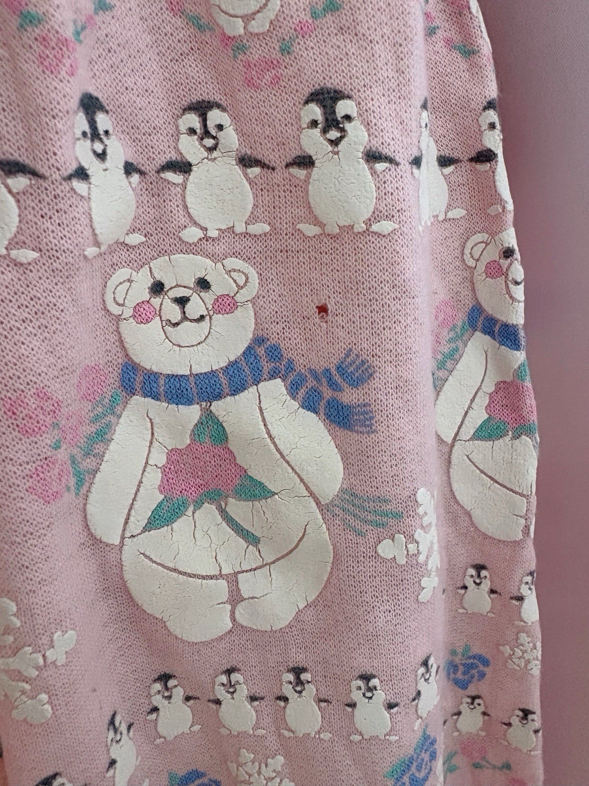 Vintage 1980s Teddy Bear Sweatshirt Pink Puffy Print Graphic