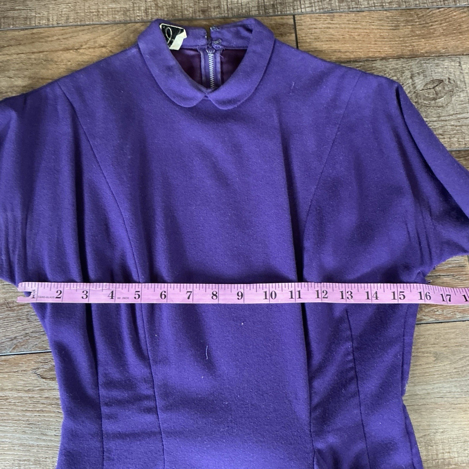 40s VTG Tailored Junior Purple Wool Wiggle Dress Tassle Hip Detail Size XS #37D7
