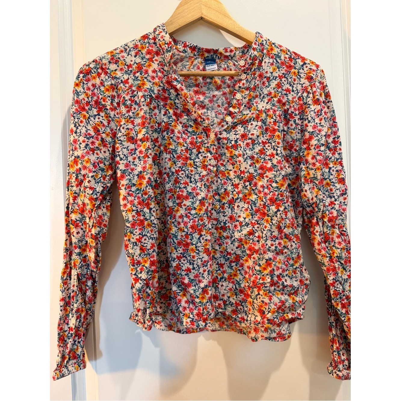 Old Navy Floral Henley Blouse XL Long Sleeve Boho Peasant Top
