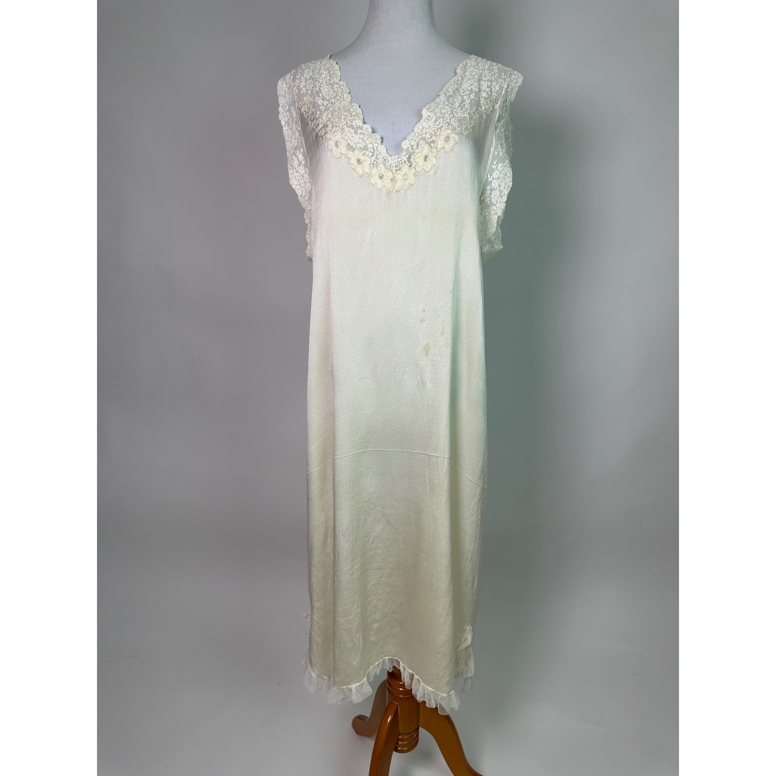 Vintage 1920s Wedding Trousseau 3pc Set Silk Nightgown Slip Tap Pants Lace Ivory