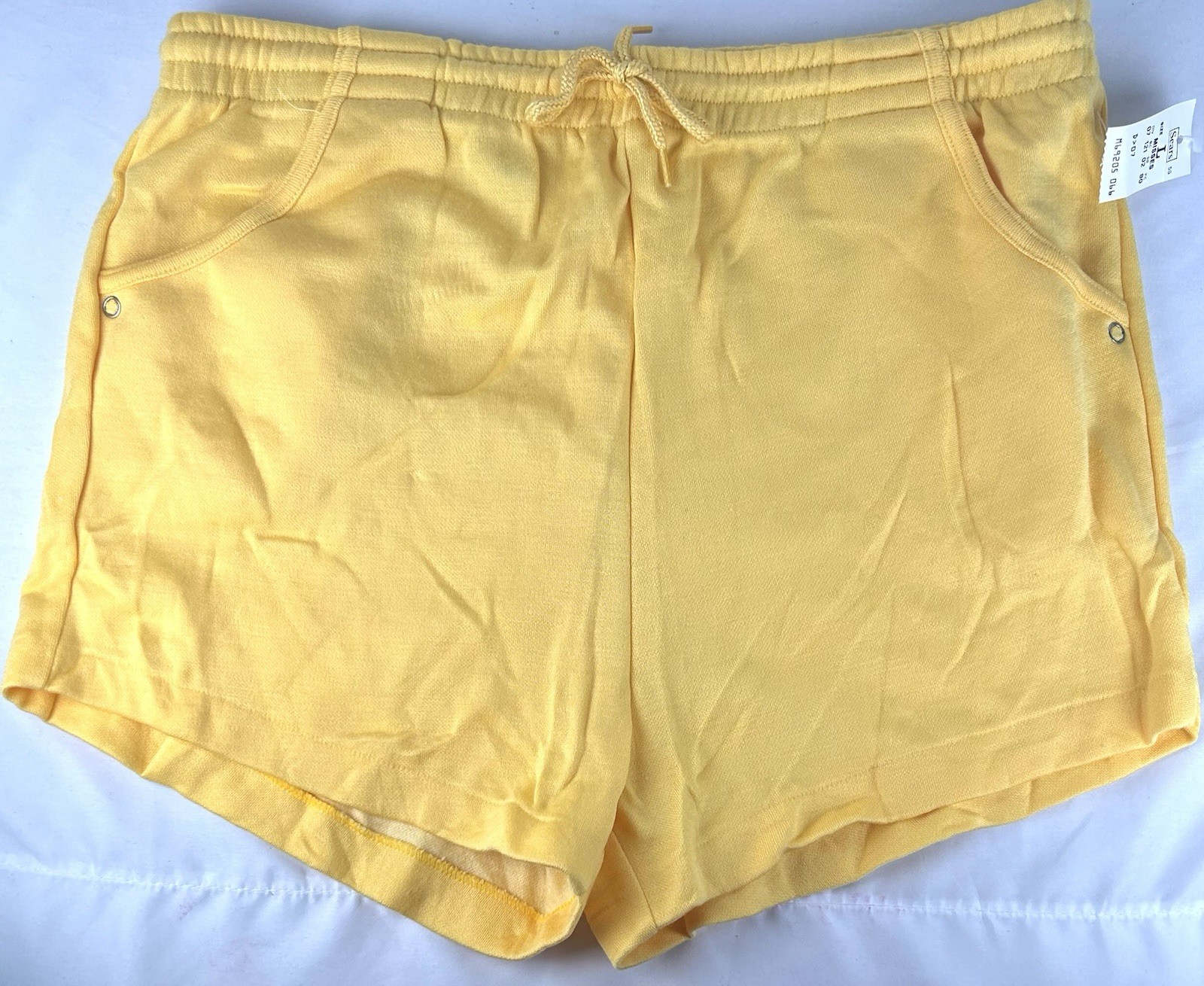 NWT Vintage Sears Yellow Gym Sweat Shorts Womens L Pull On Athletic Pockets