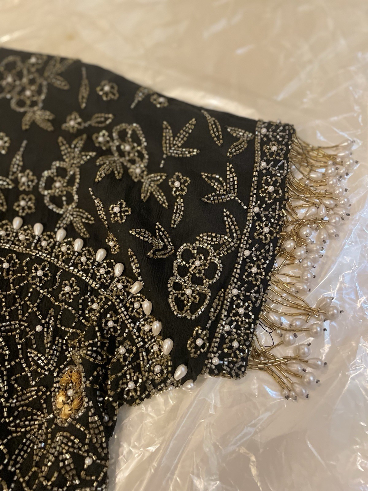 Vintage Patra Black Tie sequin beaded top. 100% Pure Silk. Women’s Size 8 NWOT