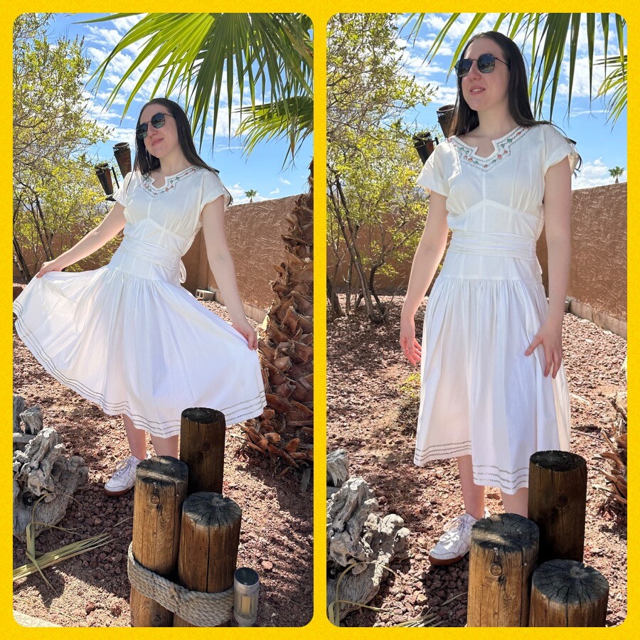 Vtg Karen Alexander Saks Fifth Avenue Southwestern Flare Dress Medium Beaded