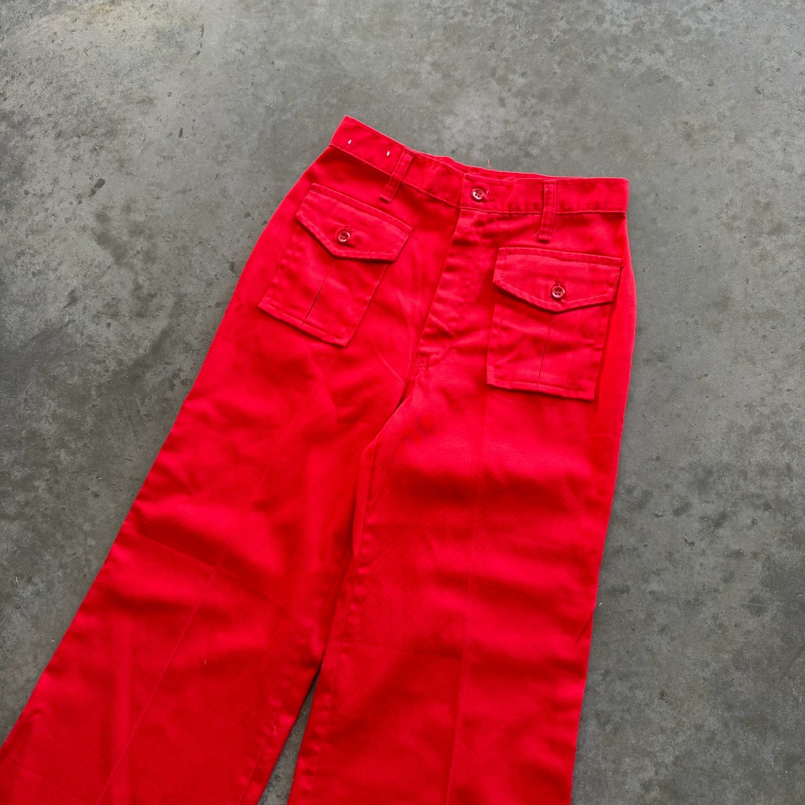 VTG 70s Red Front Pocket Flared Poly Cotton Women’s Pants 25 x 31 High Waist