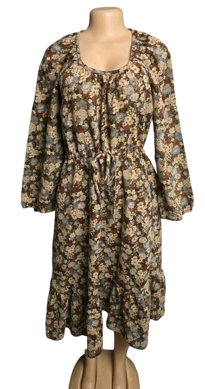 Vtg 80s Just Choon California Ditsy Floral Midi Dress Woman 9/10 Prairiecore