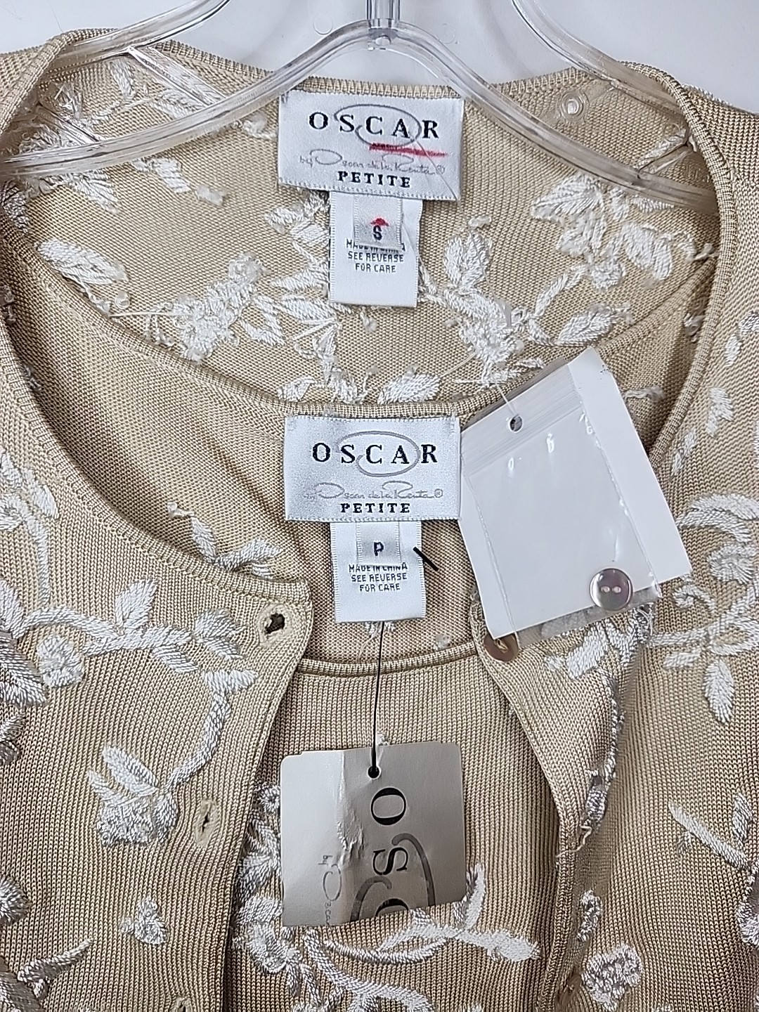 Oscar De La Renta Sweater Set Floral Embroidered 100% Silk Cardigan Sz 8P Vtg