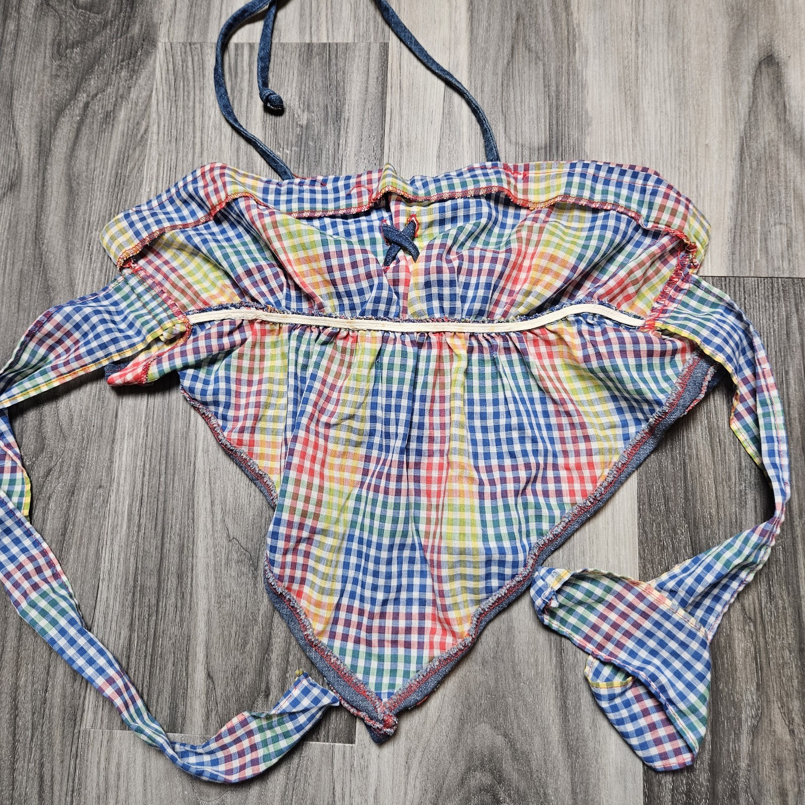 VTG Handmade Multicolor Bandana Style USA Boho Halter Top 70s One Size Tie Back