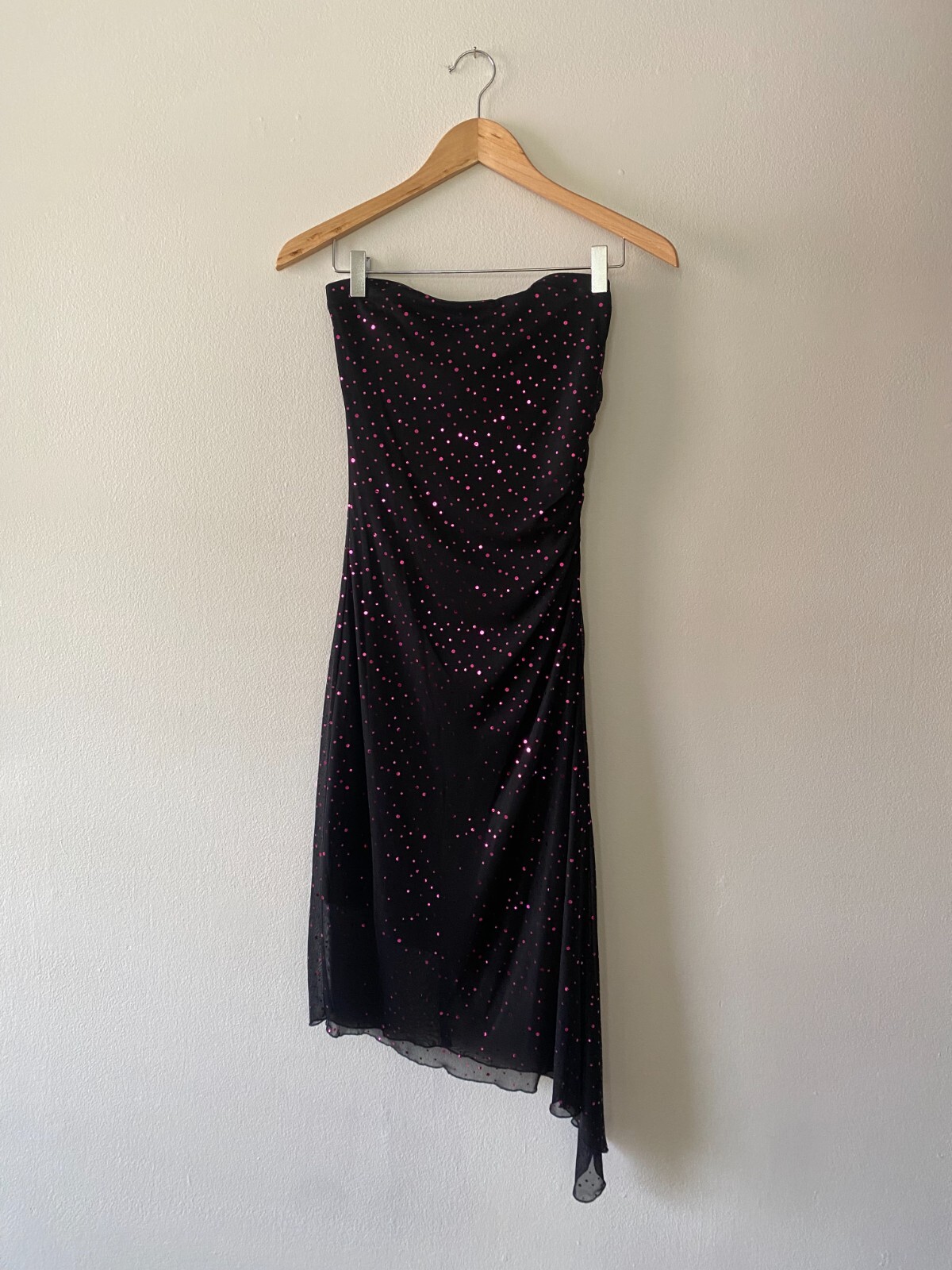 VTG 1990s / y2k My Michelle Black and Metallic Pink Polka Dot Fairy Dress M