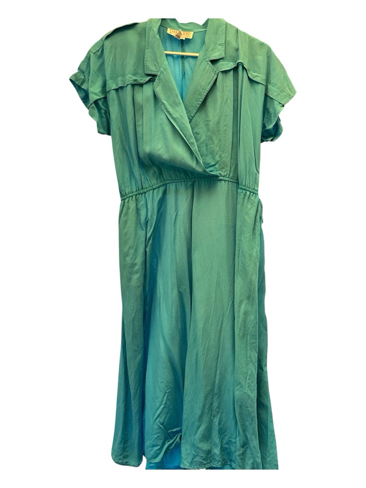 VTG 1980’s Colorayons Teal Blue Shirt Dress w/ Shoulder Pads Pockets Size 12 P